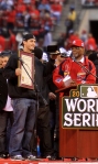 David Freese is honored during the ceremony Sunday at Busch Stadium.